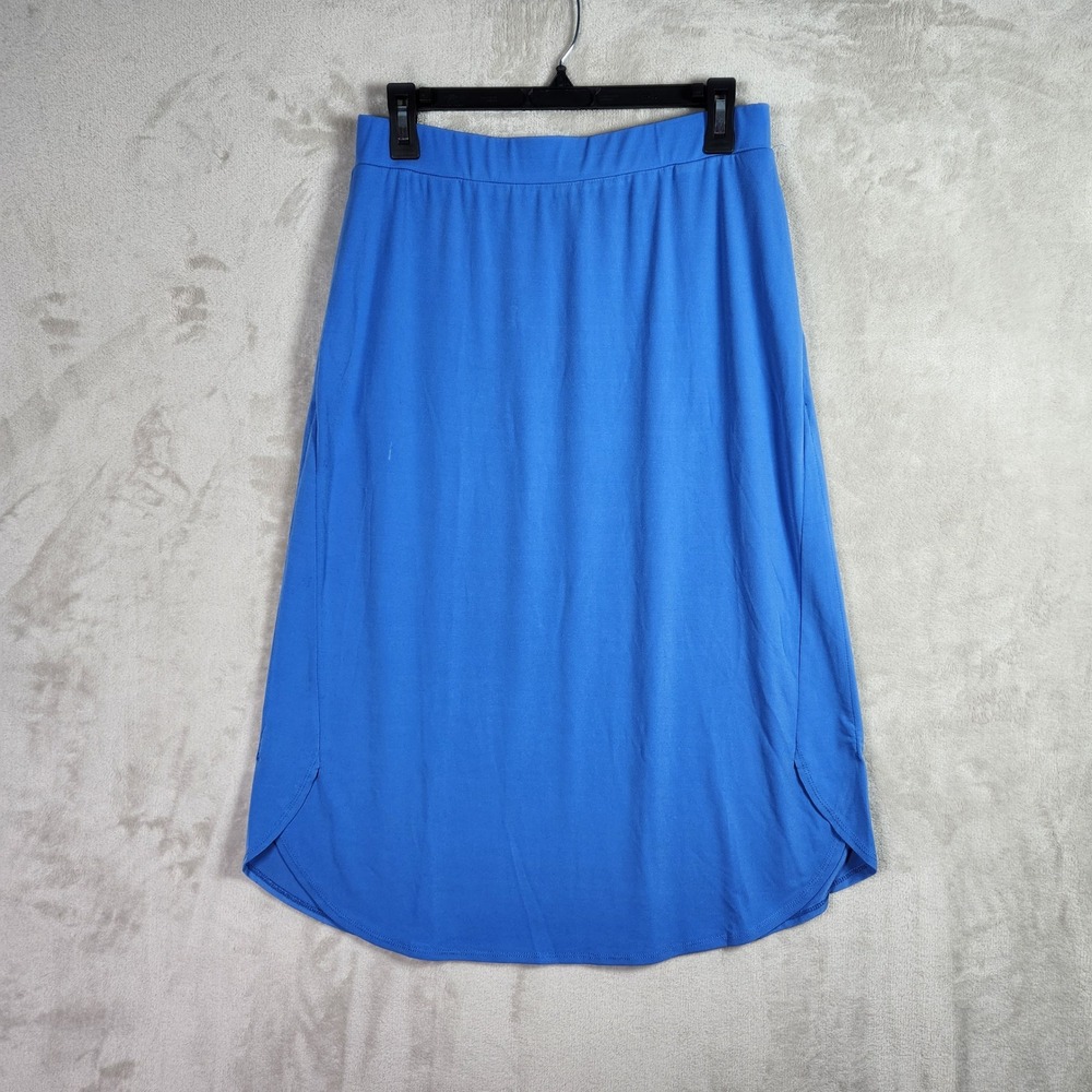 Susan Graver Skirt Womens Small High Dive Blue Liquid Knit Curve Hem A644530